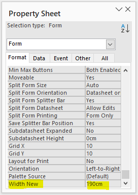 Form Property - WidthNew