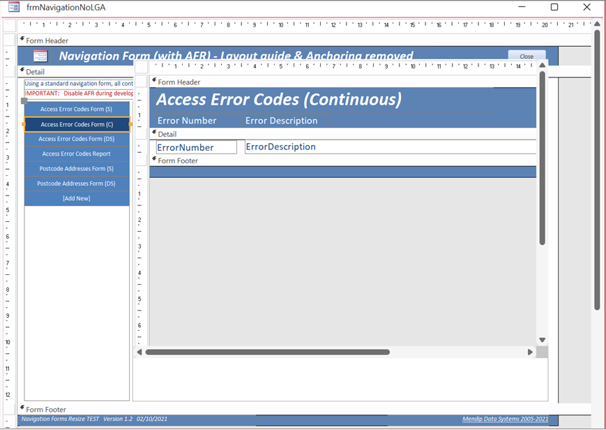 Navigation control subform misplaced