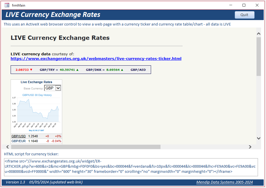 Live Exchange Rates