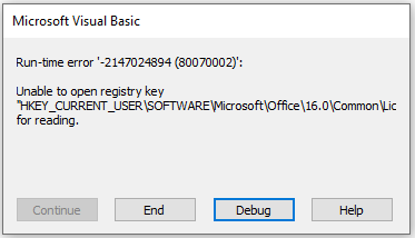 Registry Key Missing Error