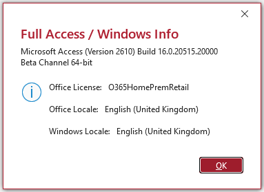 Access/Windows Info Message