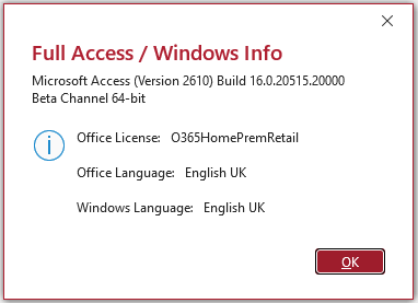 Access/Windows Info Message