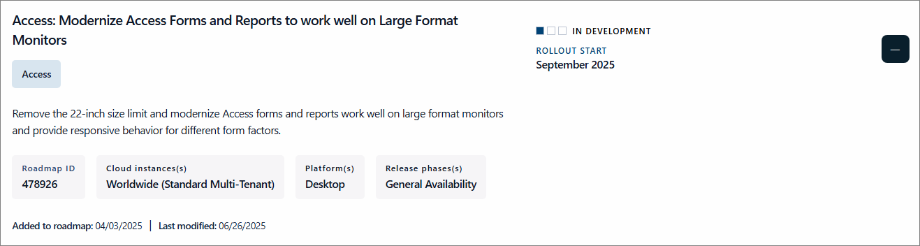 Access Roadmap Apr 2025 - Item 2