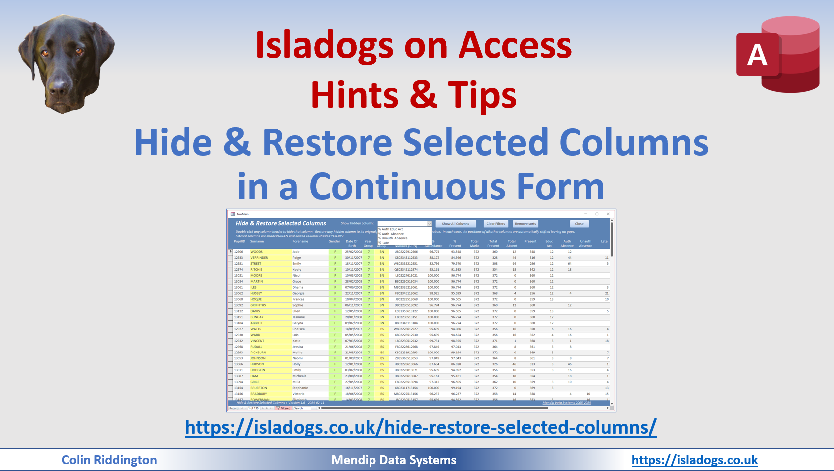 Hide Restore Selected Columns