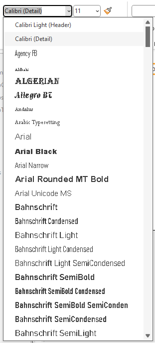 Changed Font Dialog
