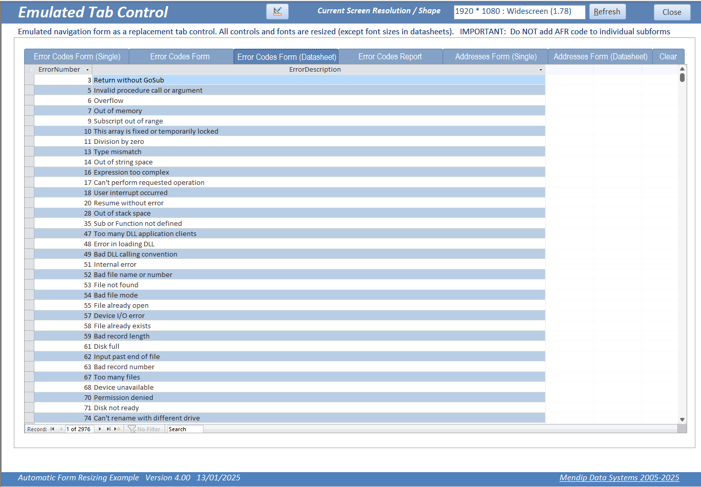 Tab Control Emulated