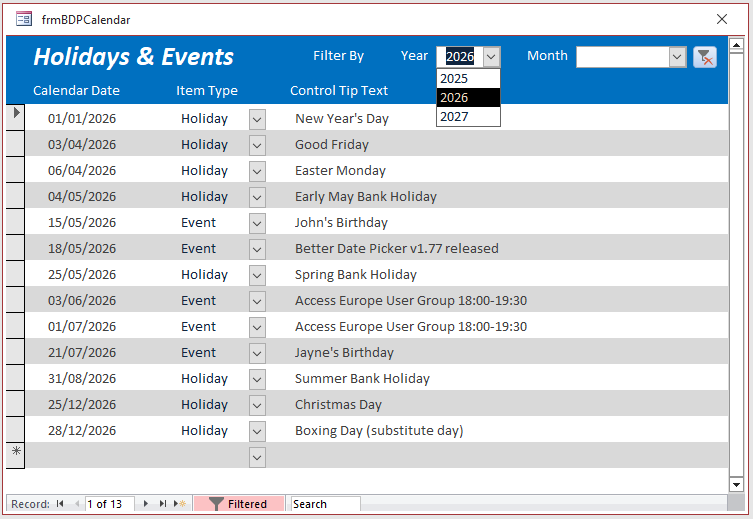 BDP Calendar Events Form