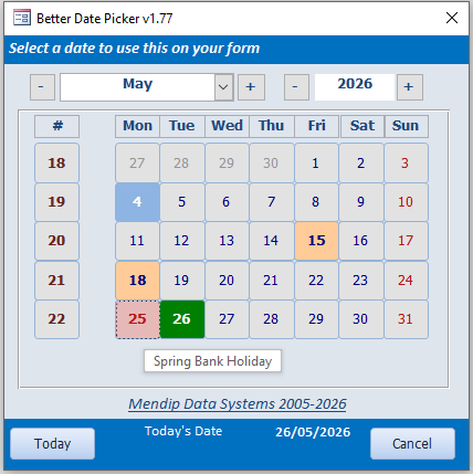 Holidays & Events Control Tip Text - English