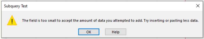 Field Too Small Error