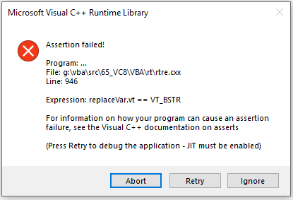 RegExp Replace method: Assertion Failed error