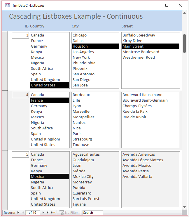 Listboxes - Continuous Form - Bug
