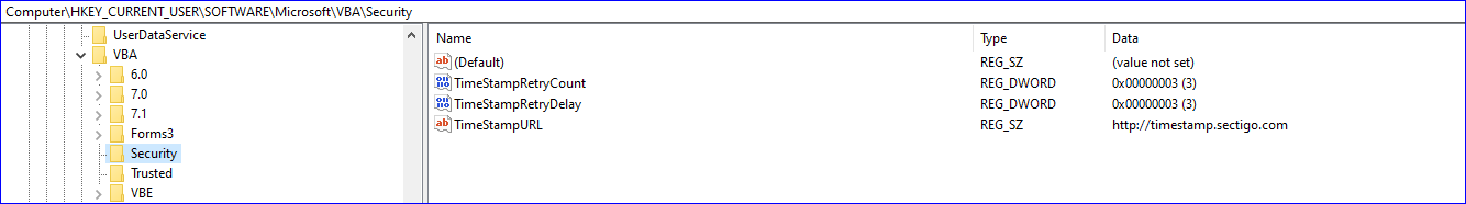 VBA Security Registry Keys