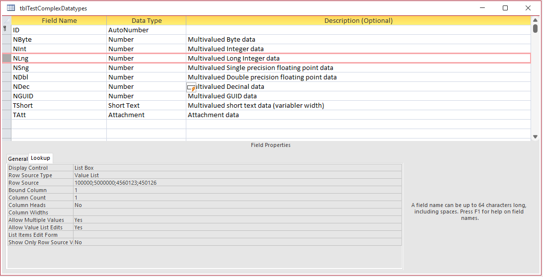 Complex Datatypes Number Field Design