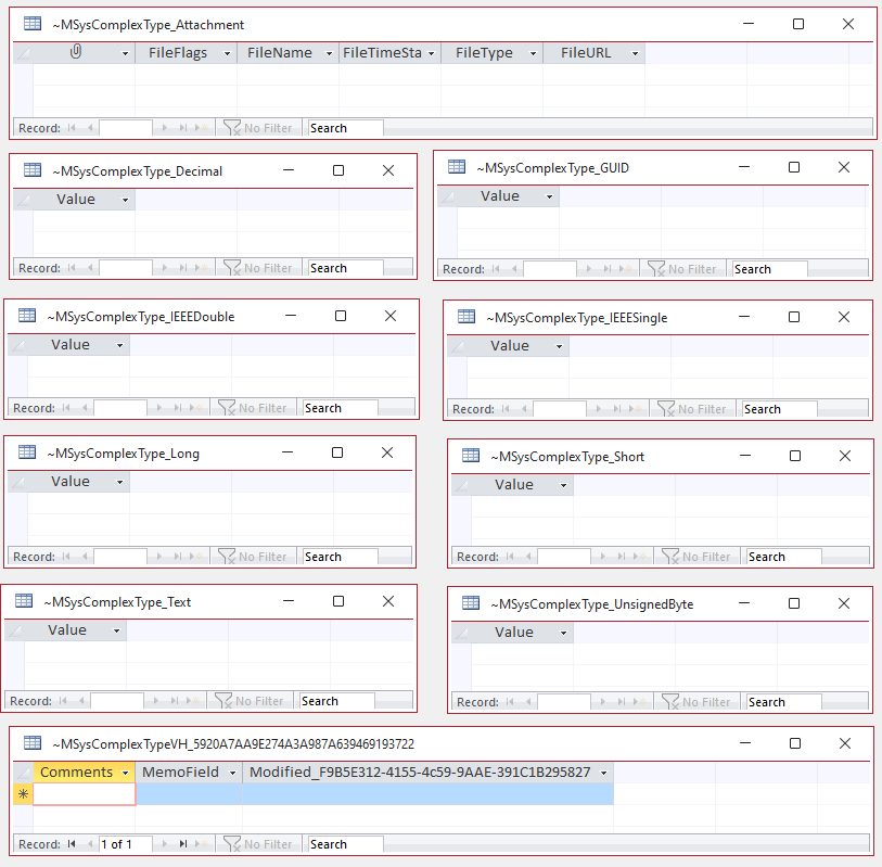 MSysComplexType Tables