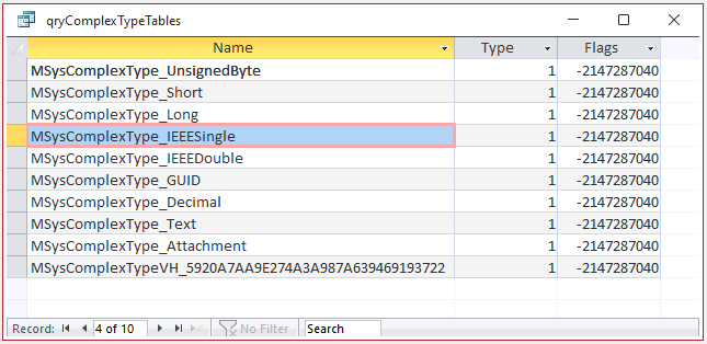 MSysComplexType Tables