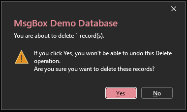 New Style Delete Record Message Box - Black theme