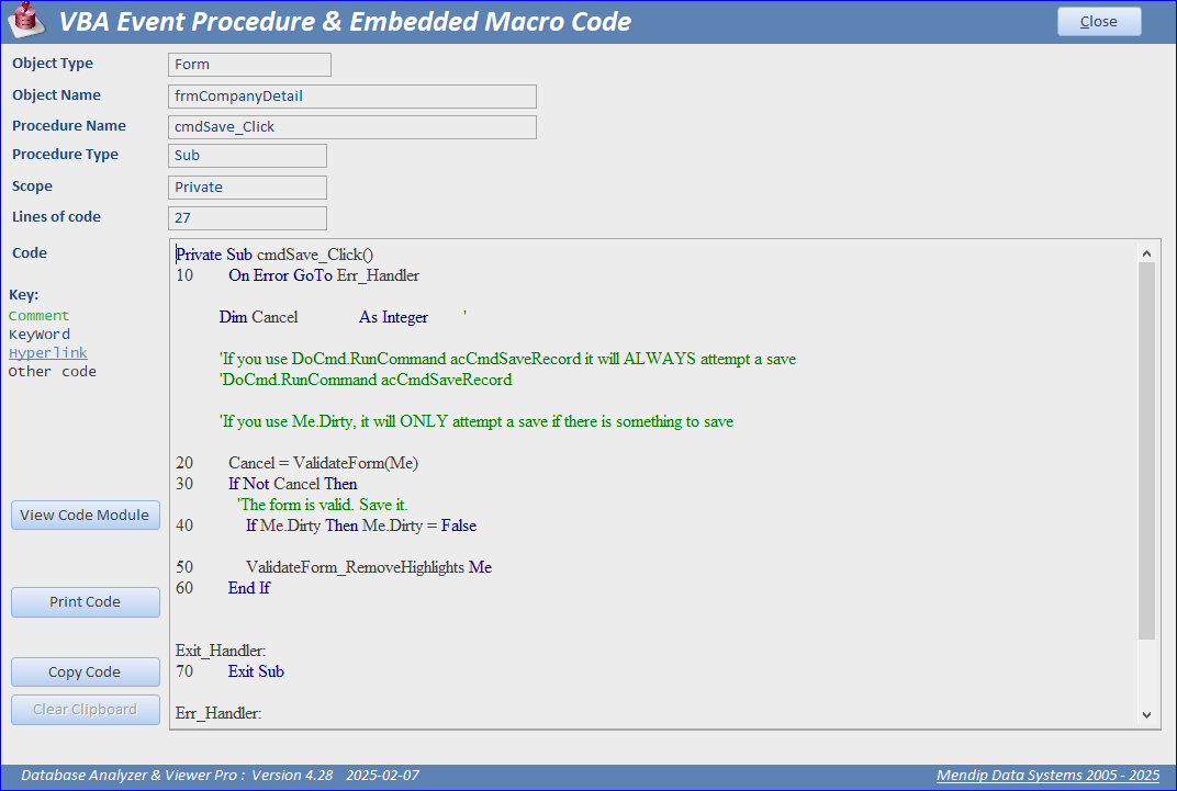 Form Report Procedure Code