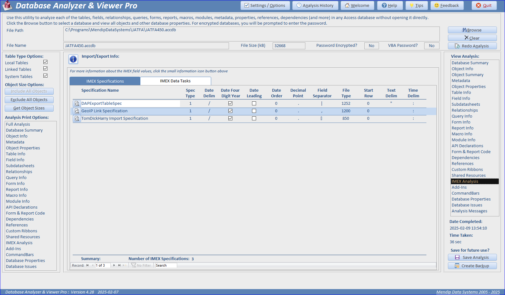 IMEX Specifications & Data Tasks