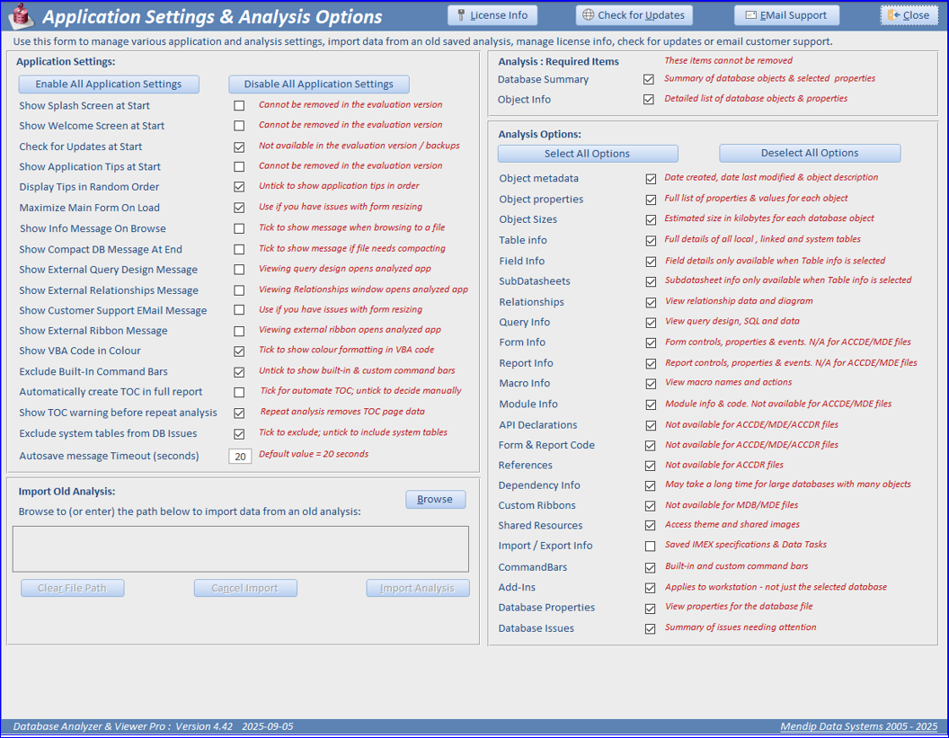 Settings & Options Form