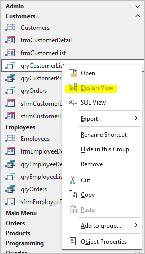 Disable Design View Shortcuts