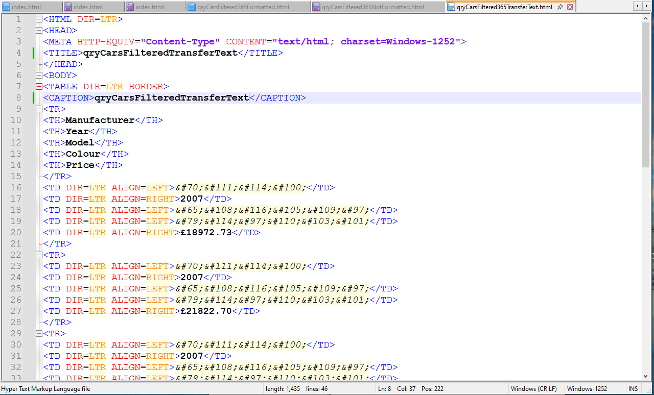 ExportQueryHTMLTransferText