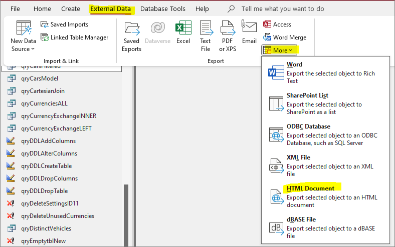 External Data Ribbon