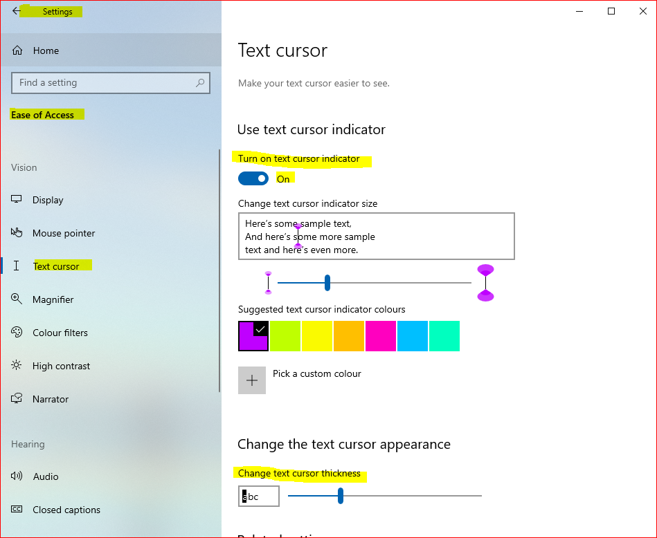 Ease of Access - Text Cursor Indicator