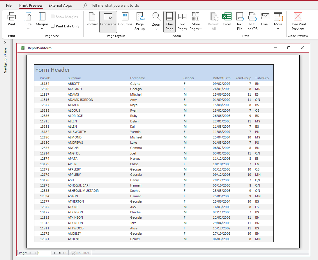 Report & Subform Print Preview