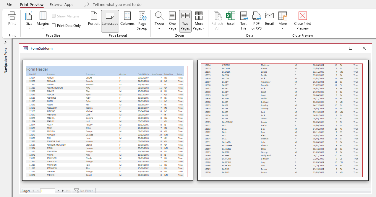 Subform Print Preview