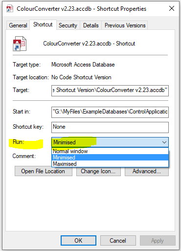 Run Minimized Shortcut