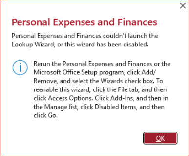 Lookup Wizard Error Message
