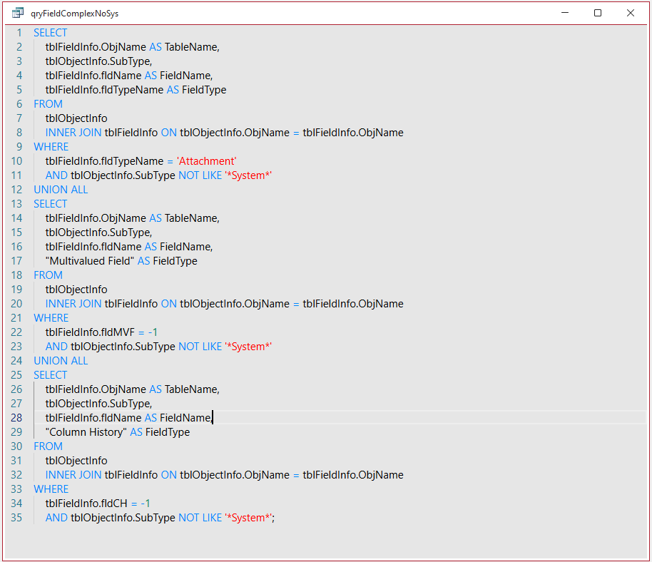 Expanded Autoformatted SQL