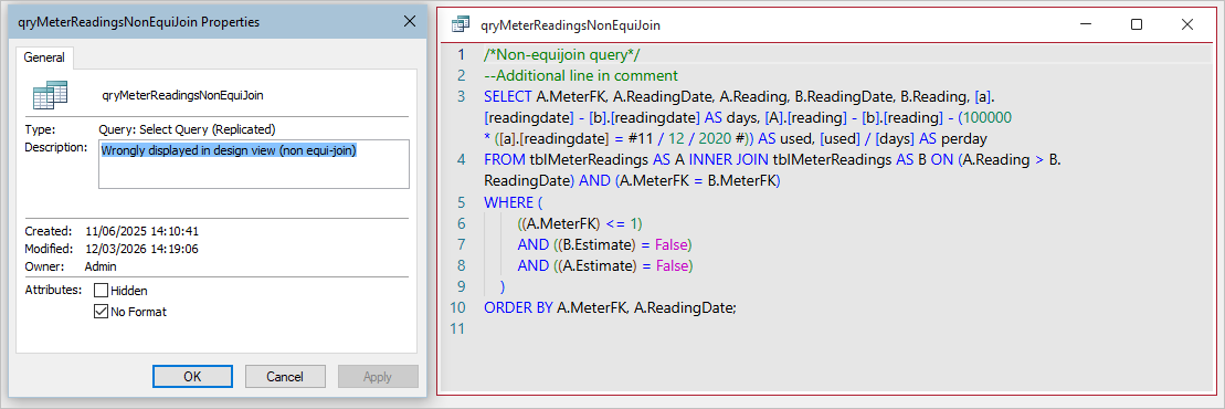 Query No Format Checked