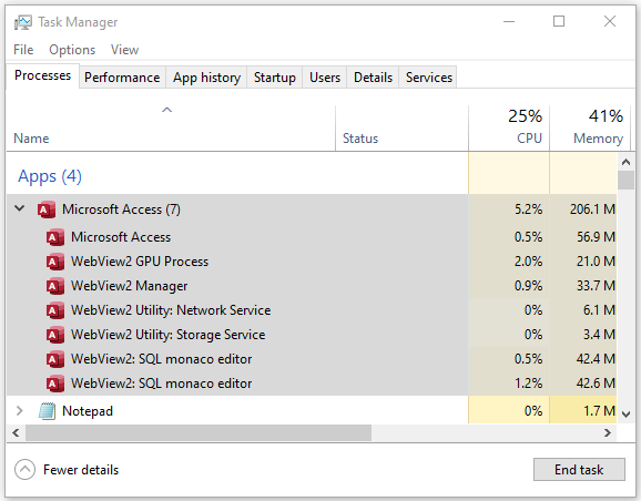 Task Manager - Access DB + 1 open query