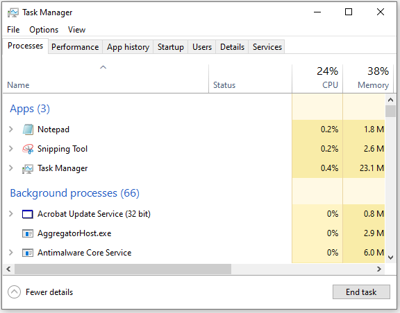 Task Manager Processes
