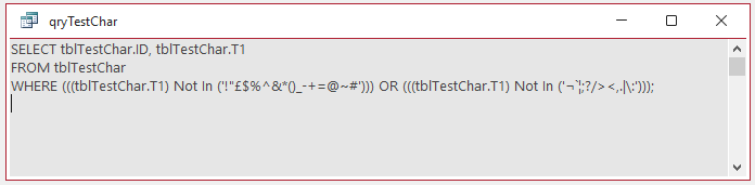 SQL Test Characters