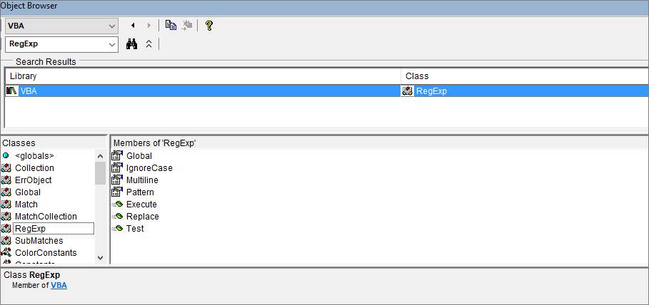 RegExp in VBA library