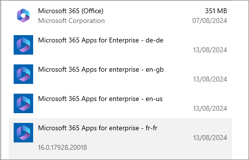 Installed M365 Versions