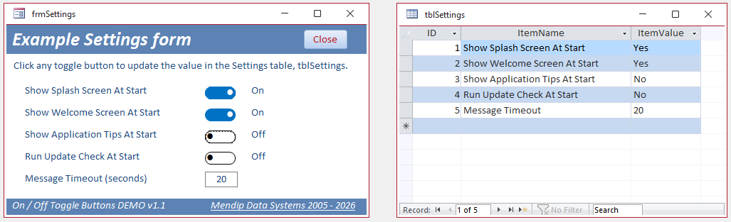 Settings Form & Table - 2