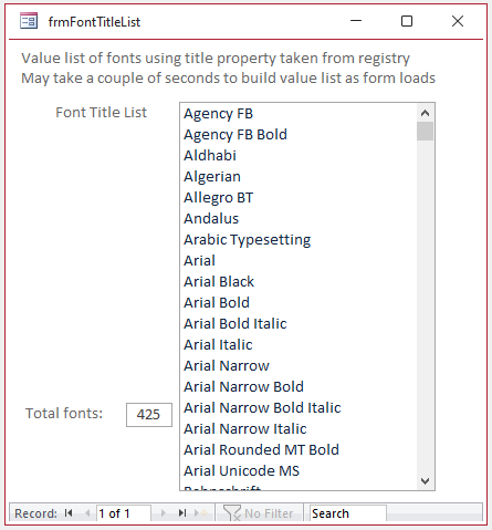 Registry Font List