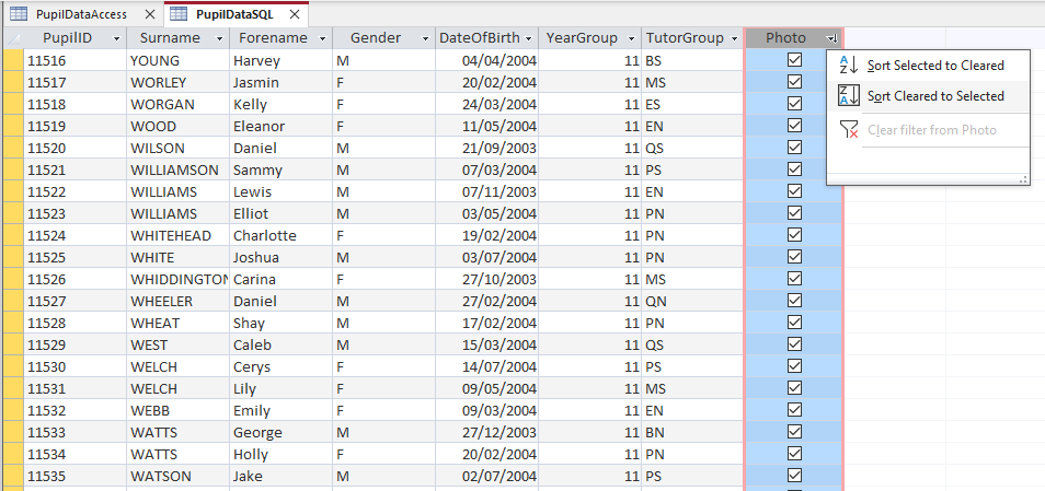 Linked SQL Boolean Sort