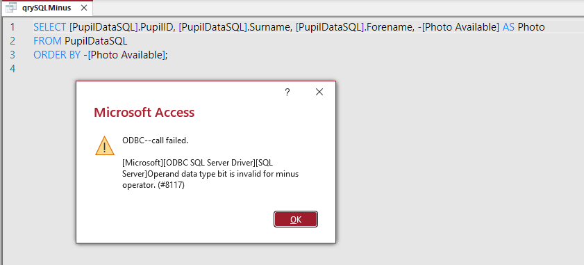 Query SQL Minus Error