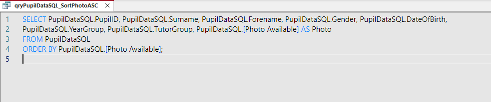 Query SQL Sort Asc - SQL View