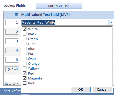 Unsorted MVF Value List