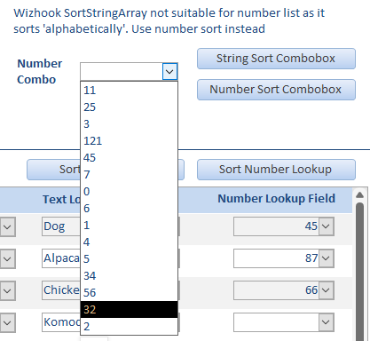 Unsorted Number Value List