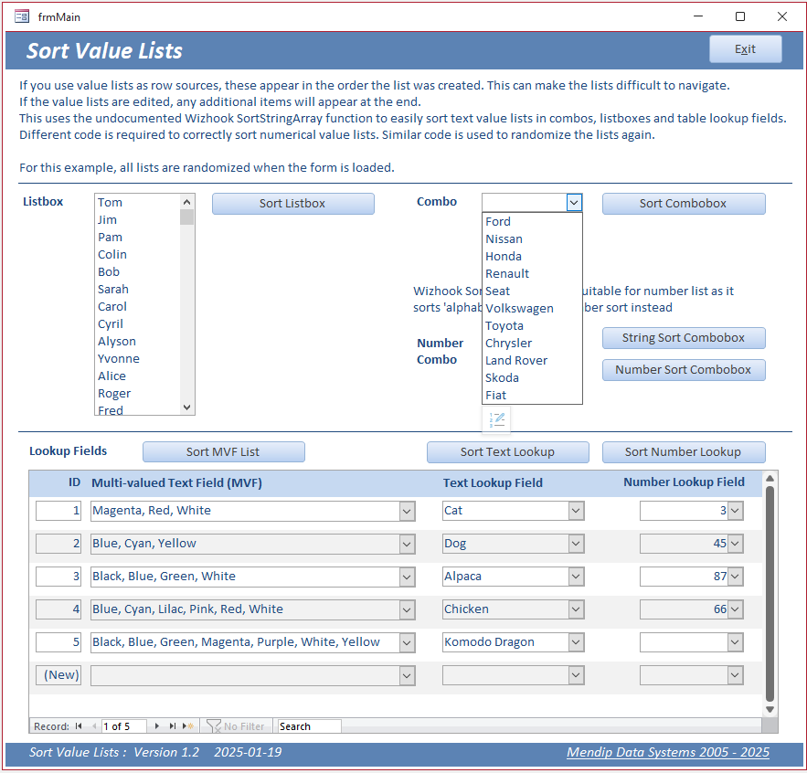 Unsorted Value Lists