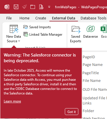 Access - Salesfoce Connector Being Deprecated
