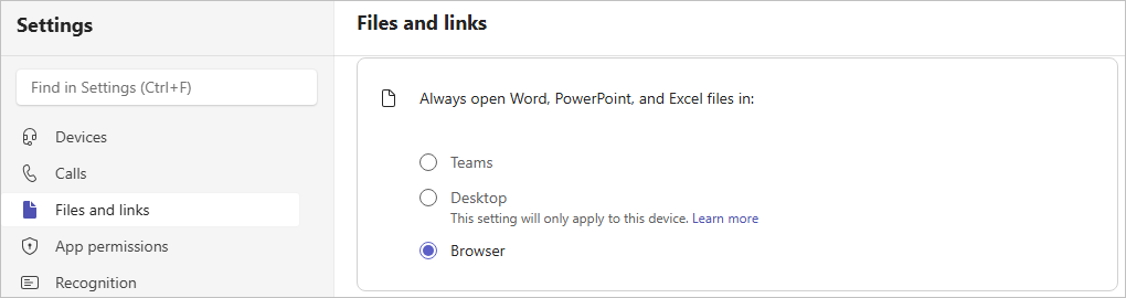 Teams Settings - Files