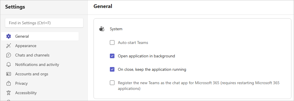 Teams Settings - General